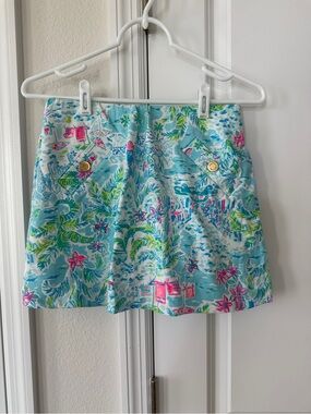 Lily Pulitzer - Skort Aqua Tropical Print Mini Skirt with Pink Accents